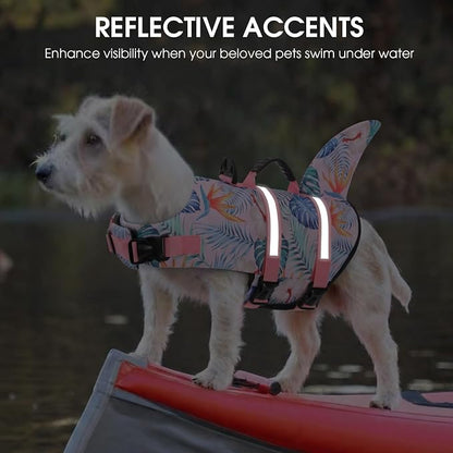 Shark Dog Life Vest for Swimming, Pet Life Vests for Boating, High Buoyant DogLife Jacket, Ripstop High Flotation Swimsui for Small, Medium, Large Dogs (HawaiiPink,L)