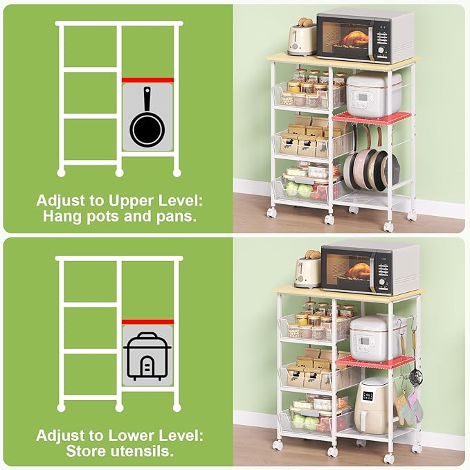 Rolling Kitchen Storage Microwave Cart & Kitchen Island on Wheels, Adjustable