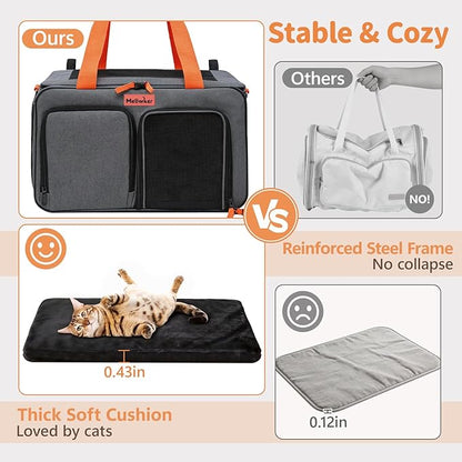 Soft Sided Cat Pet Dog Carrier, Large Airline Approved Travel Bag | Top Loading Breathable Mesh, Foldable Expandable Design, Fits Kittens & Puppies Up to 15 Lbs, Comfy for Transport Scenarios
