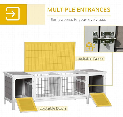 PawHut Rabbit Hutch, Bunny Cage, Guinea Pig House with Pull-Out Tray, and Divided Board for Rabbits, Chickens, Ducks, Indoor, White