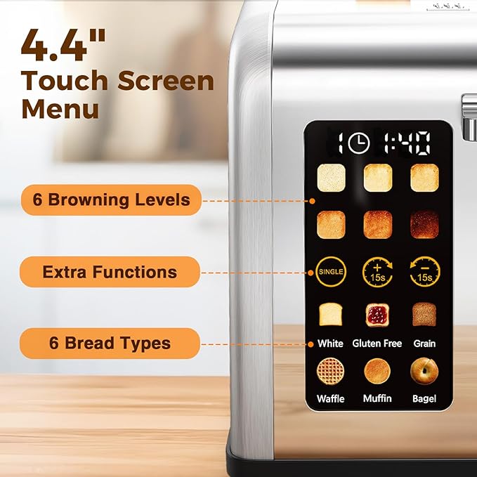 2 Slice Easy Touch Screen Toaster, Stainless Steel Toaster