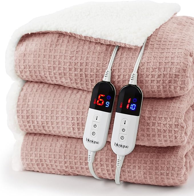 Heated Blanket Electric Blanket King Waffle, 90x100 Inches Dual Controllers