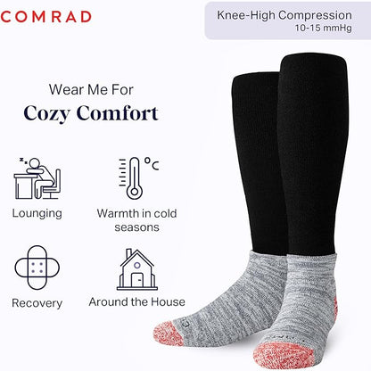 Comrad CozyGrip Slipper Socks - 10-15mmHg Graduated Compression Socks - Dual-Layer Knee High Socks with Anti-Slip Grips