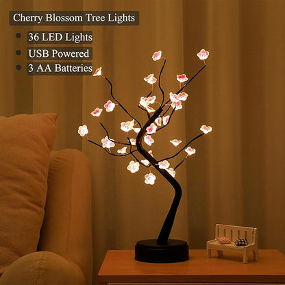 36 LED Cherry Blossom Sparkly Fairy Spirit Tree Lights, Twinkling Tree 3AA&USB Powered, Tabletop DIY Artificial Tree Lamp for Bedroom Christmas Indoor Room Decor Lights (Warm White)