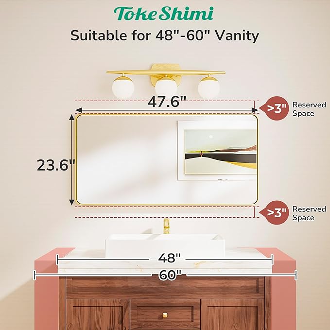 TokeShimi 48x24 Brushed Gold Bathroom Mirror