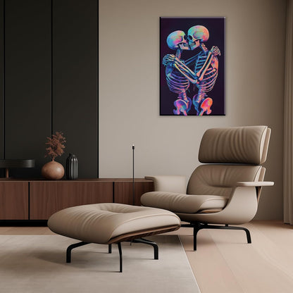 Skeleton Wall Art Kissing Skull Art Poster Skeleton Lover Picture Print On Canvas Abstract Horrible Theme Painting Framed Artwork Living Room Decor(Artwork-3,12"x18")