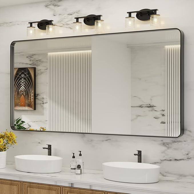 LOAAO Black Metal Framed Bathroom Mirror