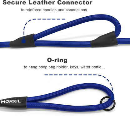 Rope Dog Leash with Two Handles, 6 Foot Heavy Duty Dog Leash with Aviation Aluminum Auto Locking Carabiner, Strong Nylon Pet Lead for Small, Medium, Large Dogs (Blue, 6FT-Two Handle)