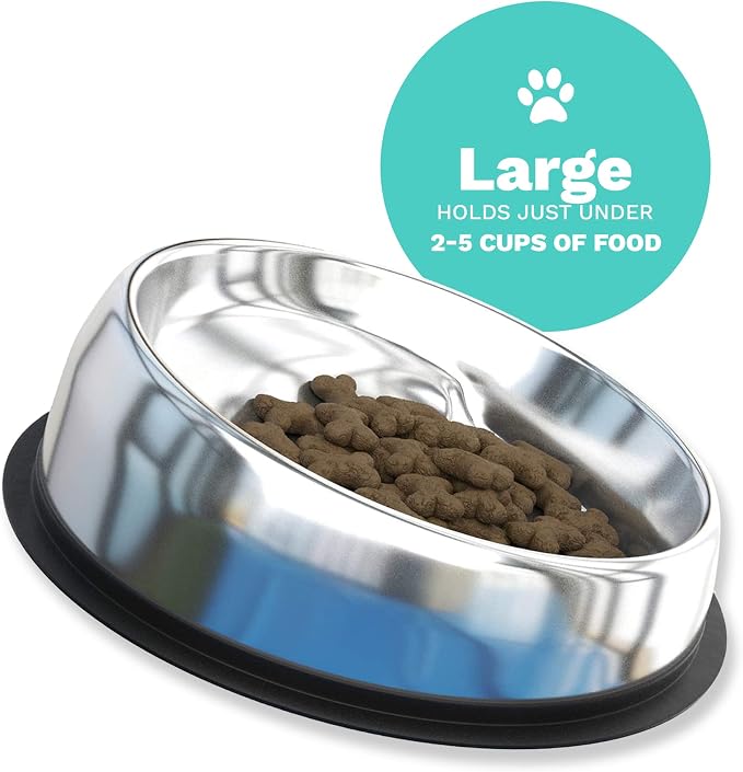 Enhanced Pet Bowl – Slanted Stainless Steel Dog Bowl for Flat-Faced Breeds Like Bulldogs, Pugs, Frenchies – Raised Back, No-Spill, Reduces Gas & Mess – Large Size, Non-Slip, Food-Grade