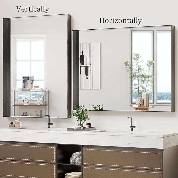 Koonmi 36x48 Inch Black Metal Framed Bathroom Mirror