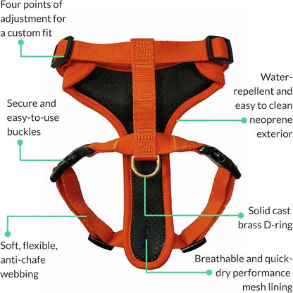 Adventure Dog Harness - Stylish, & Durable Large Dog Harness for Outdoor Adventures and Everyday Wear - Sunset Orange Neoprene Adjustable Harness for Dogs with Reflective Piping & Brass D-Ring