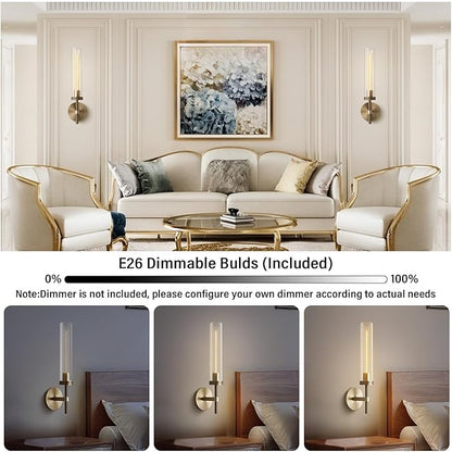 Gold sconces Wall Lighting, 19" Knurling Bathroom Vanity Light Fixtures, Brass Wall Lamp Modern Wall Lights for Mirror Living Room Hallway Staircase