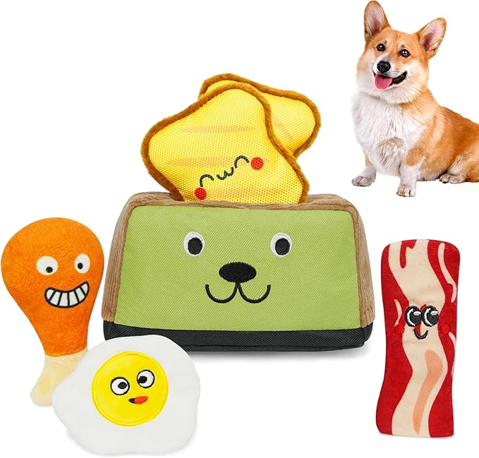Hide and Seek Dog Toys, Squeaky Interactive Puzzle Dog Toys for Boredom and Stimulation, Dog Enrichment Toys for Small and Medium Dogs - Toaster