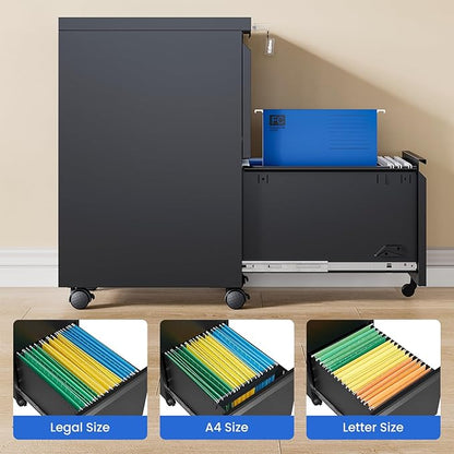 MIIIKO 2 Drawer File Cabinet on Wheels, Home Office Mobile File Drawers Under