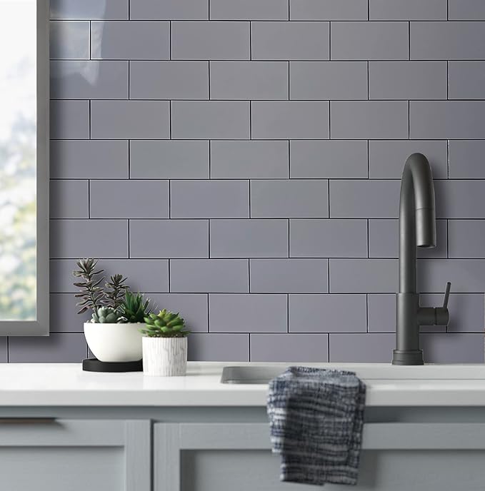 AULIGET 100-Piece Polished Grey Thick PVC Peel and Stick Backsplash