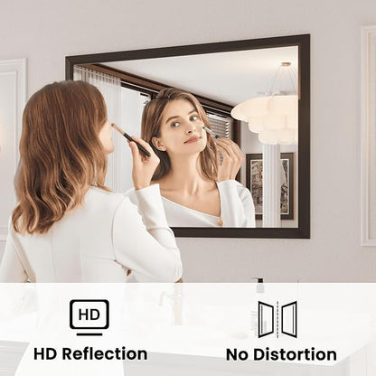 Amorho Bathroom Mirror Black, 50x36 Inch Thick Metal Framed Wall Mirrors