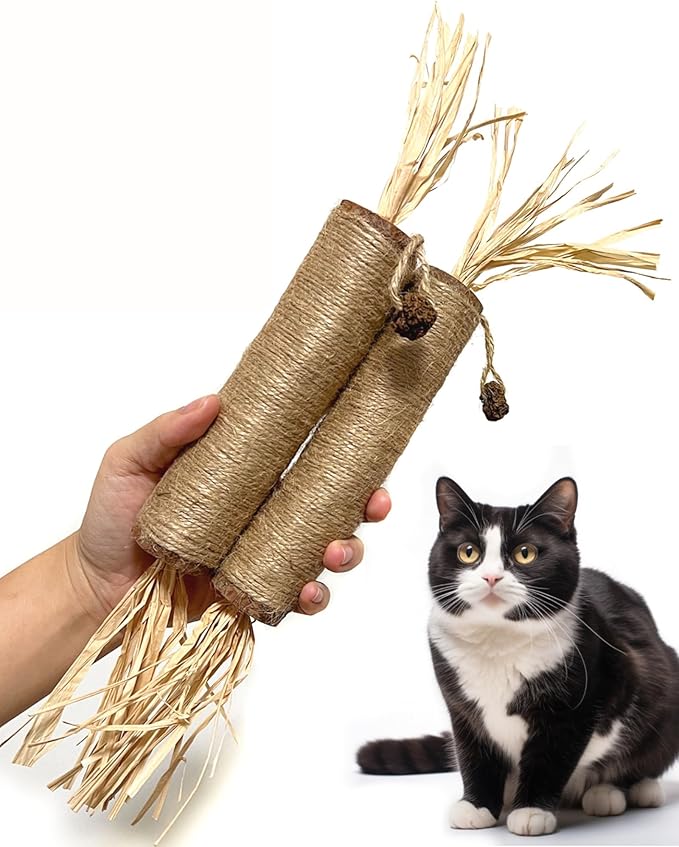 14.96 Inches Huge Silvervine Sticks Cat Toys, Large Natural Catnip Kittens Chew Toy for Teeth Cleaning,Big Catmint Blend Stick, Dental Kitty Chews for Indoor(2 Pack)