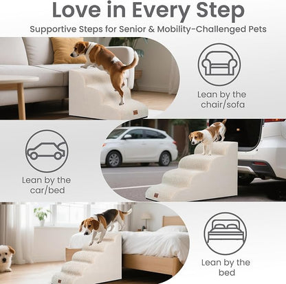 GoGoBunny Ramp Dog Stairs for Couch Sofa and Chair 11.8" H, 2-Step Pet Steps for Small Dogs and Cats, Non-Slip Waterproof Fabric Cover, Stable and Balanced Indoor Step, Pets Friendly, Beige