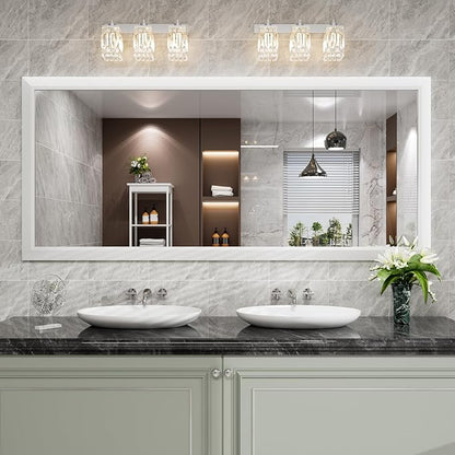 Amorho Bathroom Mirror, 72 X32 Inch White Thick Metal Framed Wall Mirrors