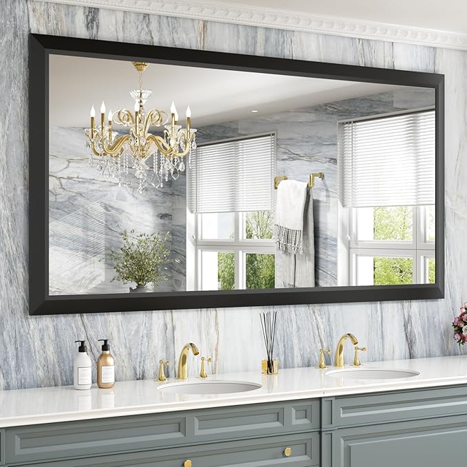 Amorho Black Bathroom Mirror, 72 X36 Inch Thick Metal Framed Wall Mirrors
