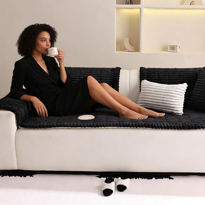Couch Cover for Sofa, Sectional Couch Cover for Dogs, Sofa Cover Washable, Cushion Cover Blanket Pad Bed Mat for Pets, Fleece Furniture Protector, Black, 23.6x82.7in