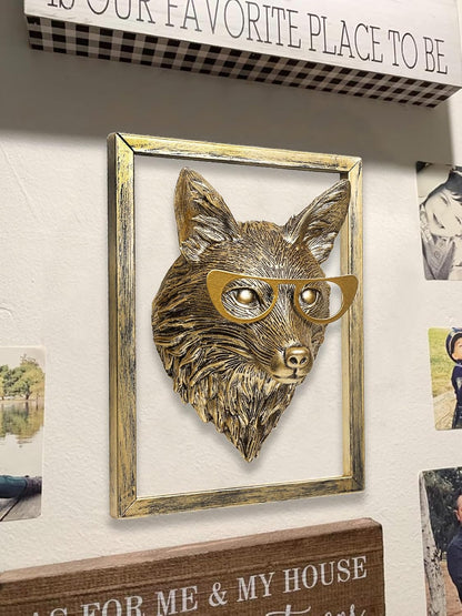 Animal Heads Wall Decor (Includes Metal Frame) Resin Animals Sculptures Head Wall Hanging Decoration Gold vintage Wall Sculpture for Living Room Bedroom Office(Fox)