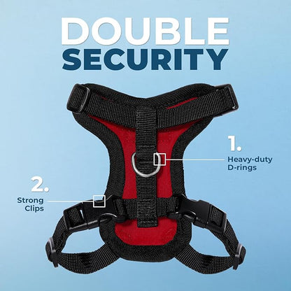 Voyager Step-in Lock Adjustable Cat Harness w. Cat Leash Combo Set with Neoprene Handle 5ft - Supports Small, Medium and Large Breed Cats by Best Pet Supplies - Red/Black Trim, XXS