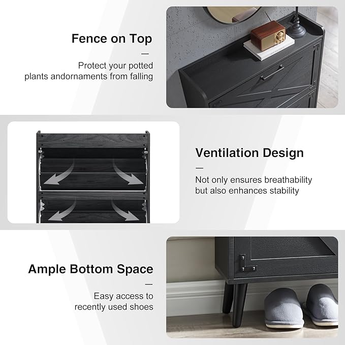 Shoe Storage Cabinet, Farmhouse Shoe Organizer