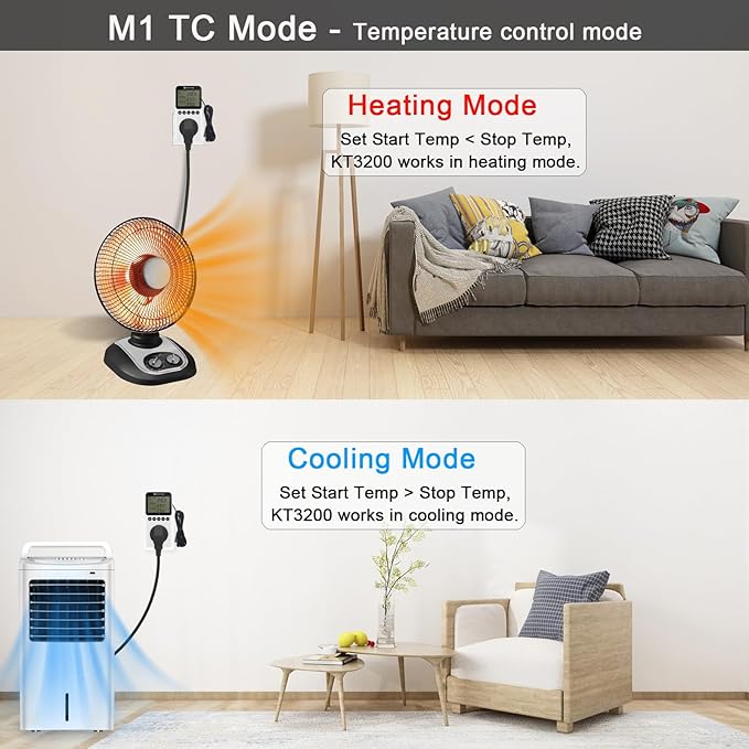KETOTEK Digital Day/Night Temperature Controller 120V, Thermostat Outlet Plug