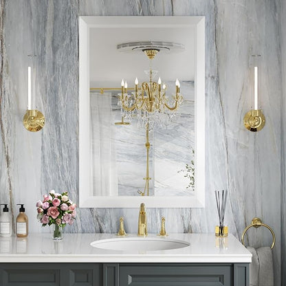 Amorho Bathroom Mirror, 24x36 Inch White Thick Metal Framed Wall Mirrors
