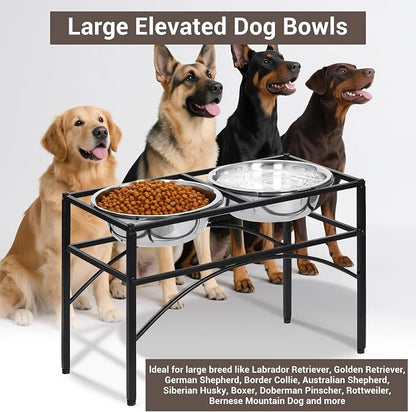 Elevated Dog Bowls Raised Pet Feeder Cat Food Water Diner Stand Set | W/ 2 Removable Stainless Steel Bowls (2 Quarts/13.77" in Height) for Large Breed Dogs Easy to Clean