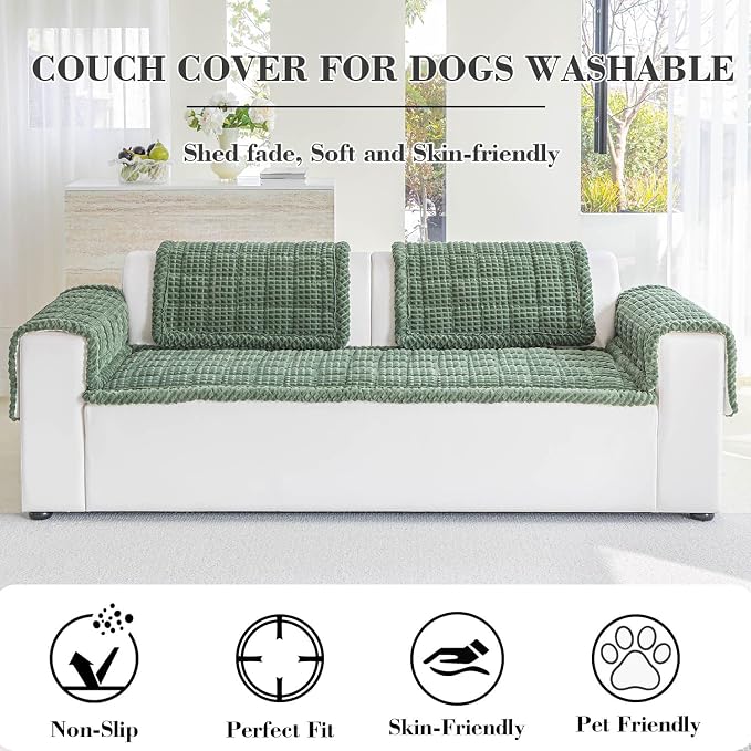 Couch Cover for Dogs Washable, Non-Slip Pet Couch Covers for Sofa, Fuzzy Dog Couch Cover Mat, Thick, Soft, Plush Couch Cushion Covers for Sofa Protector (Green, 27.6" x 59"/70 x 150cm)
