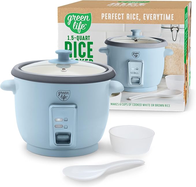 GreenLife Rice Cooker with Removable PFAS-Free Ceramic Nonstick Pot, 3-Cups
