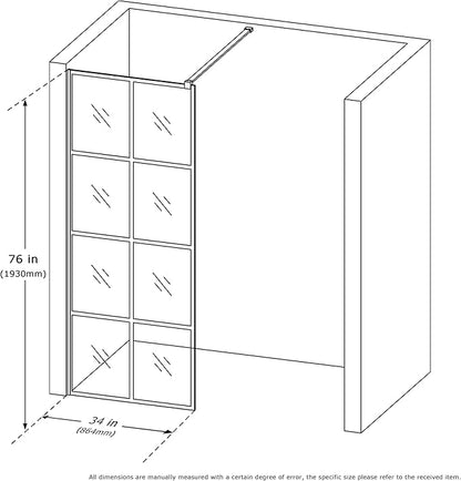 Mainzel 34" W x 76" H Fixed Shower Glass Panel, Frameless 3/8" ANSl Tempered