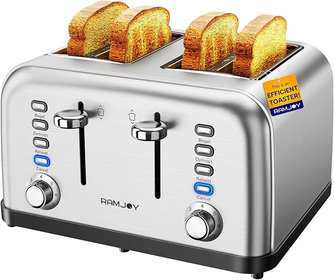 Toaster 4 Slice, Dual Independent Controls, Extra Wide Slot Toasters