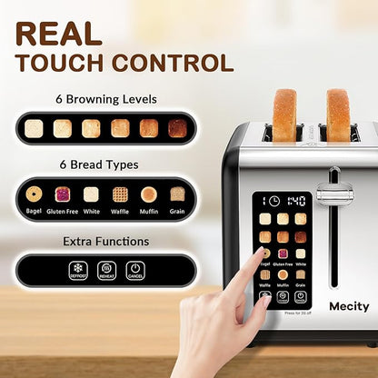 Mecity 2 Slice Touch Screen Toaster, 1.5" Wide Slot, Stainless Steel Smart