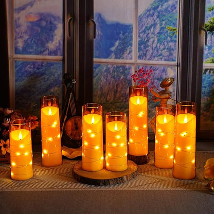 Flameless Candles with Embedded Star String, Battery Operated LED Pillar