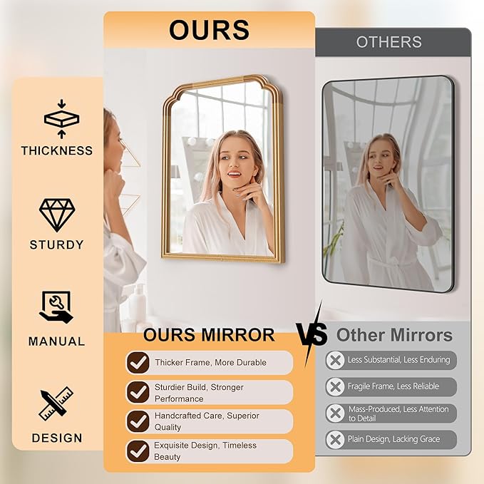 Wood Frame Wall Mirror Decor for Small Bathroom Vanity Entryway, Living Room or