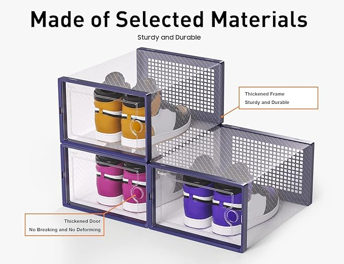 Kuject X-Large Shoe Storage Boxes Organizers Clear Plastic Stackable 12 Pack