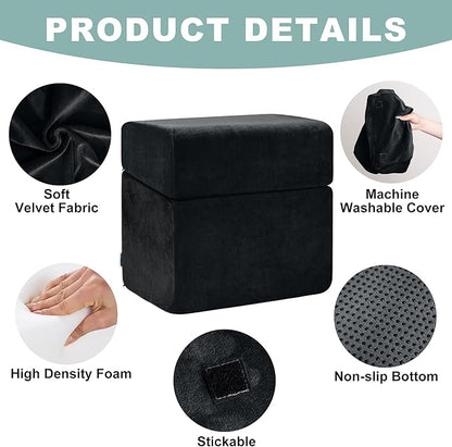 3 Adjustable Heights Foot Rest for Under Desk at Work - Ergonomic High Density Foam Footrest with Washable Cover, Foot Stools for Office, Home, Gaming (Black)