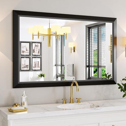 Amorho Black Bathroom Mirror, 48x30 Inch Thick Metal Framed Wall Mirrors