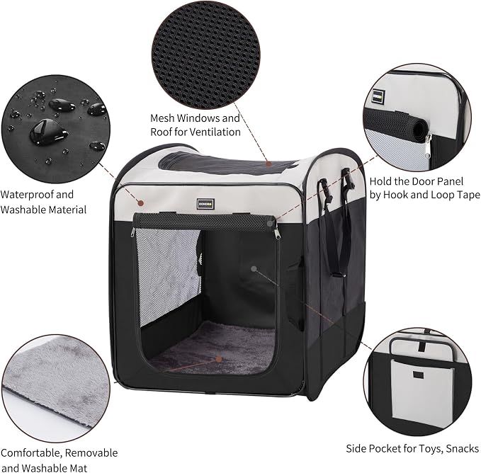 Dog Kennels and Crates for Medium Dogs, Portable Pop Up Indoor Pet Cage with Sturdy Wire Frame, Collapsible Travel Crate Soft Sided Cat Bag Escape Proof (Black, 24.0" L x 16.0" W x 19.0" H)