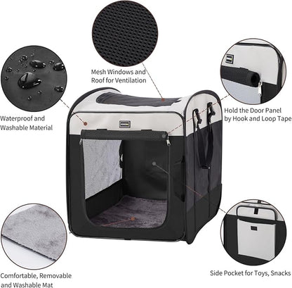 Dog Kennels and Crates for Medium Dogs, Portable Pop Up Indoor Pet Cage with Sturdy Wire Frame, Collapsible Travel Crate Soft Sided Cat Bag Escape Proof (Black, 24.0" L x 16.0" W x 19.0" H)