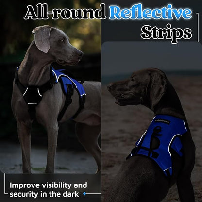 rabbitgoo Escape Proof Dog Harness for Medium, No Pull with Lift Handle | No Escape, Full Soft Padded, Reflective Adjustable Vest, Leash Clip for Walking Hiking Training, Blue, Medium