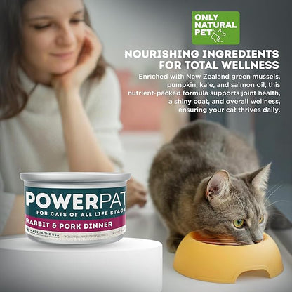 Only Natural Pet PowerPate Grain-Free Rabbit & Pork Wet Cat Food - High Protein, with Hydrating Broth - Healthy Balanced Nutrition for Kittens & Cats of All Life Stages, 2.75 oz Cans, Case of 12 (R)