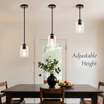 MAYNA 2-Pack Black Farmhouse Pendant Lighting, Rustic Glass Kitchen Island Lights with Bulbs, Adjustable Rods Vintage Hanging Fixtures for Dining Room, Bar