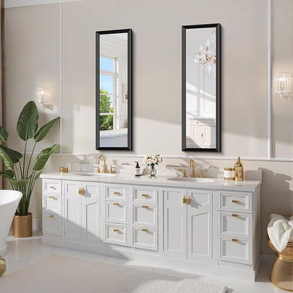 Black Bathroom Mirror 14 x 48 Inch Rectangle Wave Beveled