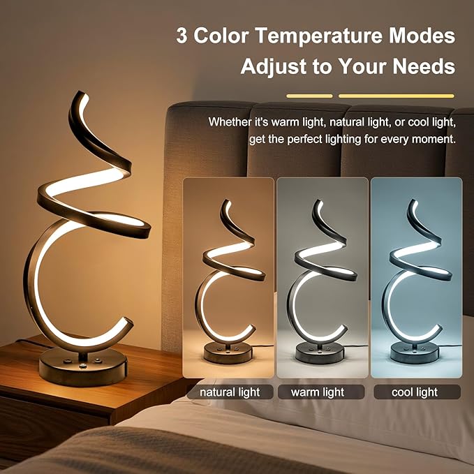 RGB Spiral LED Table Lamp, Dimmable Creative Bedside Lamp, Modern Color