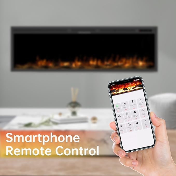 60" Electric Fireplace, Ultra-Thin Recessed/Wall Mounted Electric Fireplace