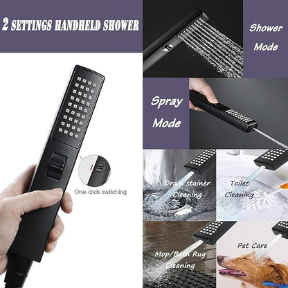 12" High Pressure Square Rain Shower Head and 2-in-1 Hand Shower, Rainfall
